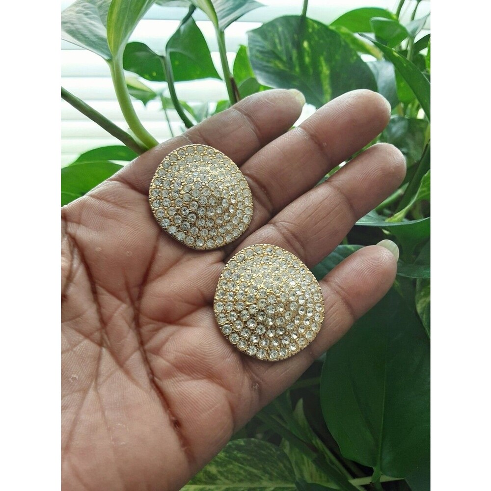 Mancuso & Sherman Gold Crystal Pave Dome Statement Earrings - Vtg